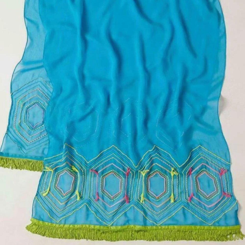 Anthropologie Ranna Gill Alfama Pop Scarf Embroidered Beaded Wrap Shawl NWT